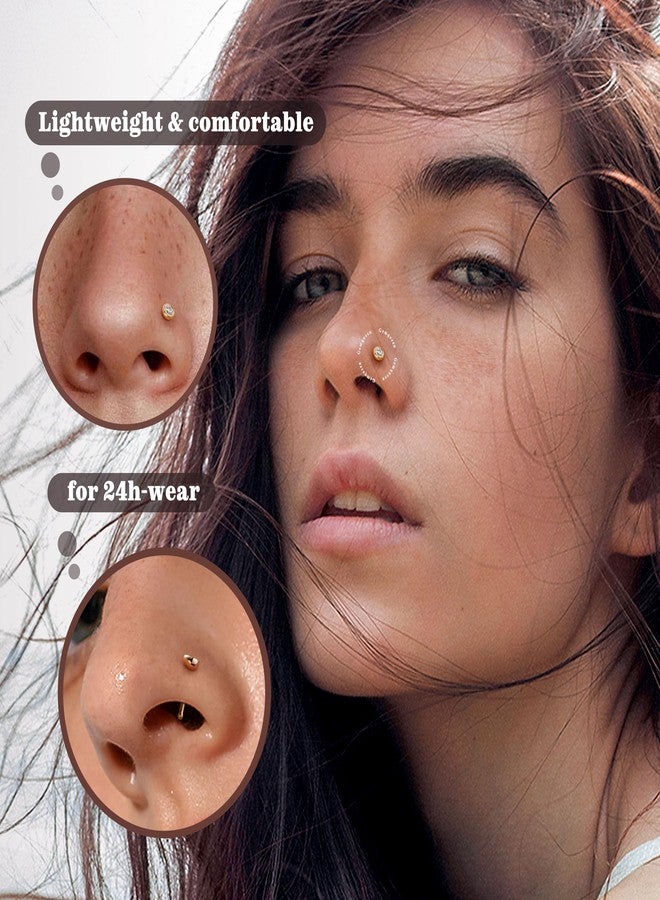GEMQUEEN 14K Gold Nose Rings Studs : Solid Gold 18G Straight Nose Rings Simulated Diamond CZ Nose Studs Hypoallergenic Nose Piercings for Women Men 3mm - Image 5